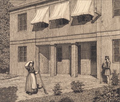Udenfor en villa. Illustration til "Linearperspectiven", Tavle V af Christoffer Wilhelm Eckersberg