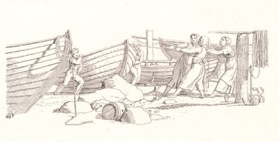 Udsigt over en fiskerby. Både trukket i land af Christoffer Wilhelm Eckersberg
