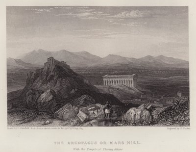 Areopagus eller Mars Hill, med Theseus-templet Athen (farve litho) af C. (after) Stanfield