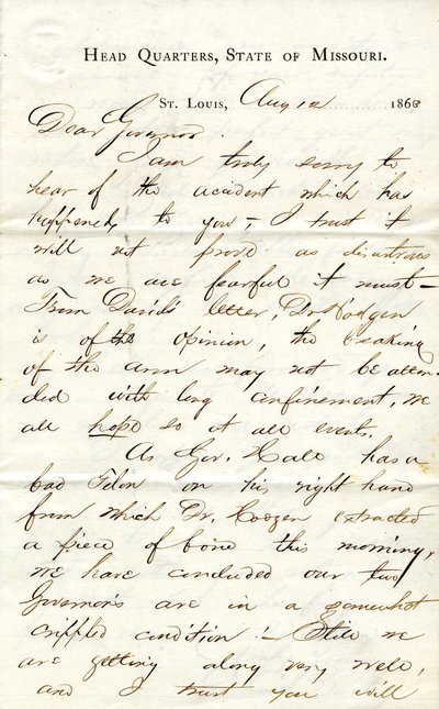 Brev signeret C.C. Bailey, Head Quarters, State of Missouri, St. Louis, til guvernør [Hamilton R. Gamble], 12. august 1863 af C. C. Bailey