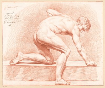 Knælende nøgen mand, set fra siden (2. præmie 1801) af C. Courier