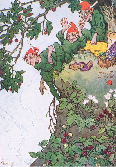 Et eventyr på klippetoppen, fra My Magazine, pub.1922 (farve litho) af C. E. B. Bernard