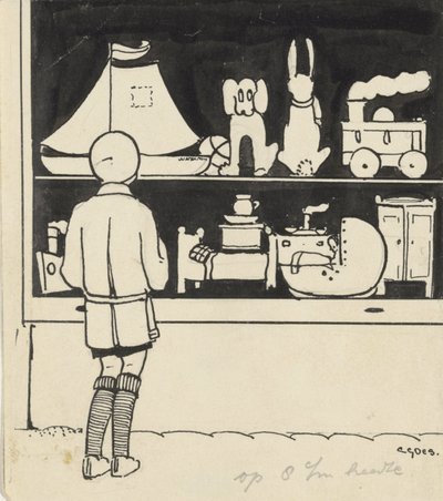 Dick ser på vinduet i en legetøjsbutik af C. Goes (signed by artist)