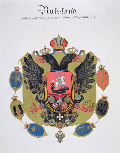 Våben og skjold fra staten Imperial Rusland, fra en samling af akvareller udgivet i Tyskland, ca. 1830-33 af C. Hildebrandt