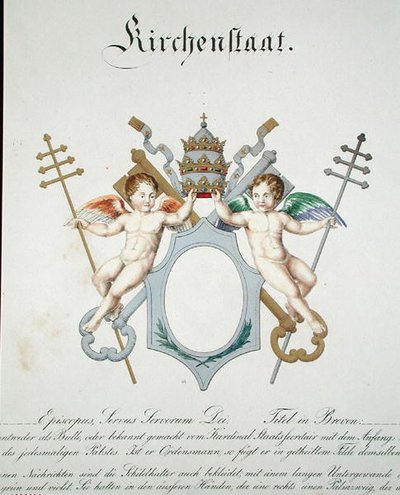 Vatikanets kirkestats våben, fra en samling af akvareller udgivet i Tyskland, ca. 1830-33 (farve litho) af C. Hildebrandt
