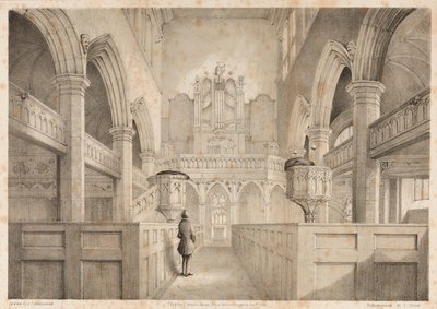 Det indre af St. Peters, Wolverhampton, indgraveret af I. Shaw, 1848 af C. J. Greenwood