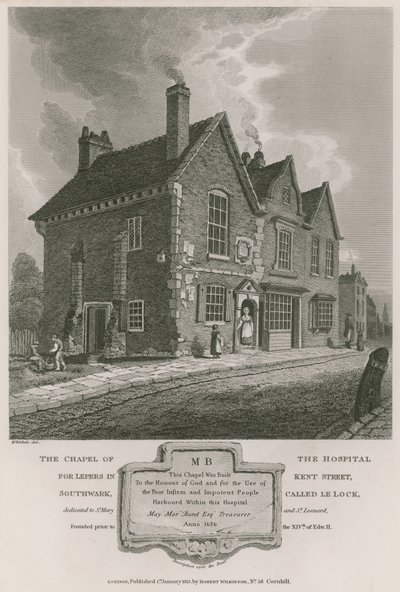 Kapellet på Hospitalet for Spedalske i Kent Street, Southwark, kaldet Le Lock af C. John Mayle Whichelo