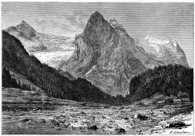 Wellhorn og Rosenlaui-gletsjeren, Schweiz, 1800-tallet. af C. Laplante