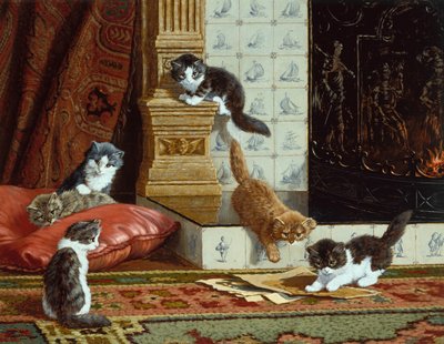 By The Fireside (olie på lærred) af C. Raaphorst