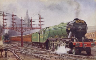 London and North Eastern Railway Flying Scotsman-toget forlader Kings Cross Station, London af C. T. Howard