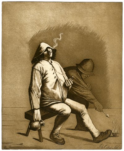 To mænd siddende på en bænk, c1700-tallet. af Calnie