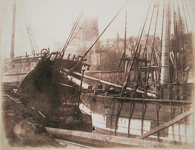 Sejlfartøjer i havn, ca. 1845 (tryk af saltet papir fra kalotypenegativ) af Calvert Richard Jones