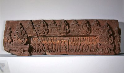 Overligger, der skildrer myten om oprindelsen af Linga og kroning af en konge, 2. - 7. århundrede (sandsten) af Cambodian Cambodian