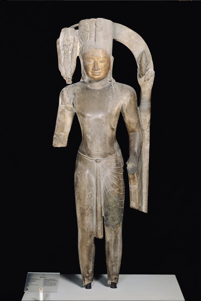 Stående statue af Harihara, Phnom Da Style, fra Angkor Borei (sandsten) af Cambodian School