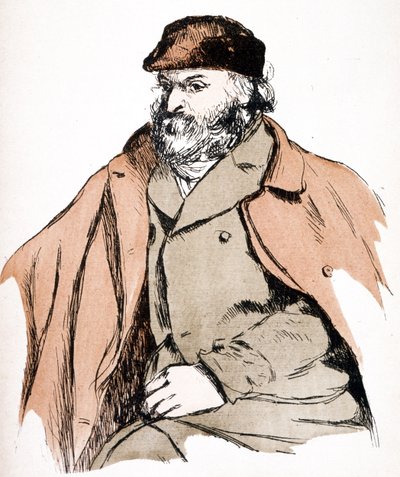 Illustrationsportræt af Paul Cezanne (1839 - 1906), fransk kunstner og post-impressionistisk maler. (gravering) af Camille (after) Pissarro