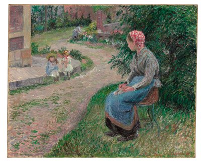 En tjener siddende i haven i Eragny, 1884 af Camille Jacob Pissarro