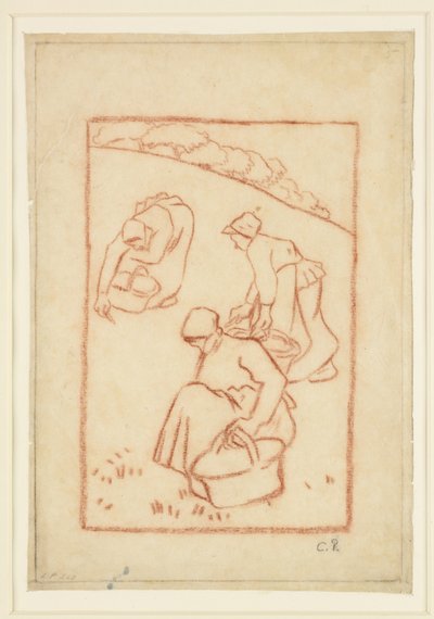 Kompositionsundersøgelse for "Kvinder der luger græsset" af Camille Jacob Pissarro