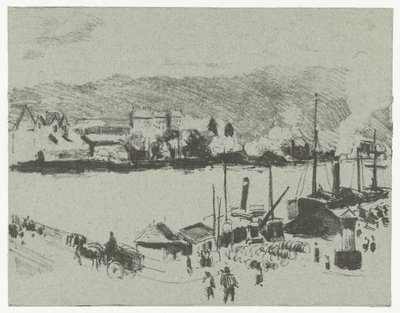 Udsigt over kajen ved Seinen i Rouen Quai Boieldieu, i Rouen af Camille Jacob Pissarro