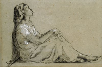 Ung sort kvinde siddende, 1855-57 af Camille Jacob Pissarro