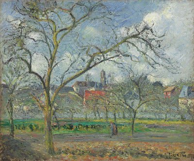 Frugthave ved Saint-Ouen-l"Aumone om vinteren; Frugthave ved Saint-Ouen-l"Aumone om vinteren, 1877 af Camille Jacob Pissarro