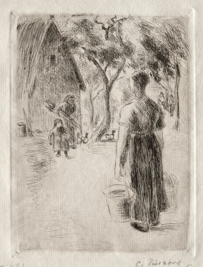 Bondekvinde, der bærer spande, 1889. af Camille Jacob Pissarro