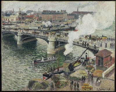 Pont Boieldieu i Rouen, fugtigt vejr, 1896 af Camille Jacob Pissarro