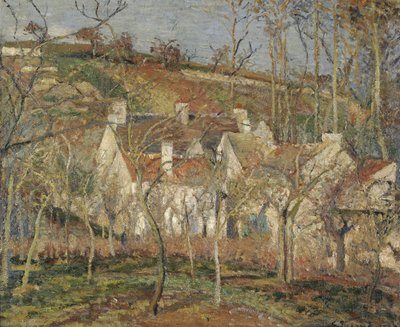 Røde tage, hjørne af en landsby, vinter, 1877 af Camille Jacob Pissarro