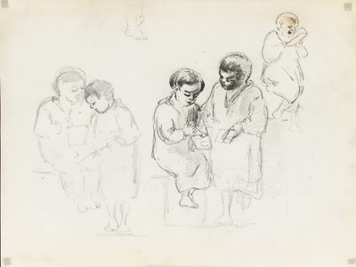 Undersøgelser af to børn, der læser af Camille Jacob Pissarro