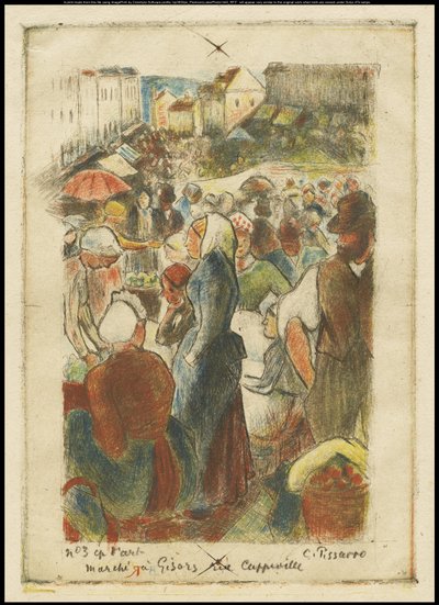 Gisors-markedet, Rue Cappeville, ca. 1894 af Camille Jacob Pissarro