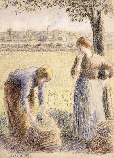 Plukkerne; Plukning, 1890 af Camille Jacob Pissarro