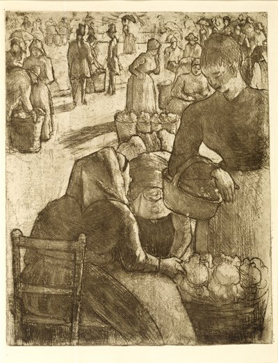 Grøntsagsmarked i Pontoise, 1891 (blød malet ætsning og akvatinte) af Camille Jacob Pissarro