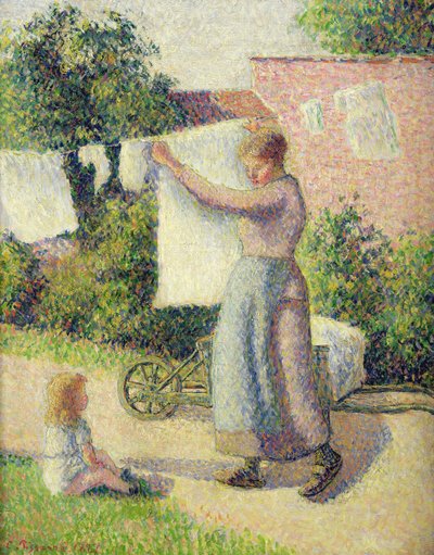 Kvinde hænger vasken op, 1887 af Camille Jacob Pissarro