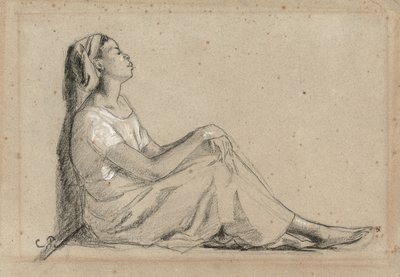 Ung sort kvinde siddende, 1855-7 af Camille Jacob Pissarro
