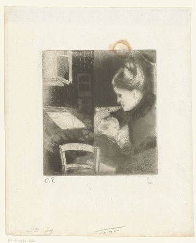 Sygeplejerske kvinde Enfant têtant sa mère af Camille Jacob Pissarro
