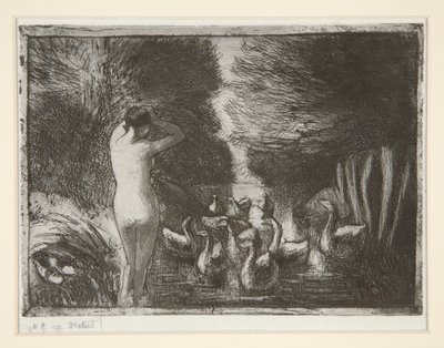 Bader med gæs (Bader med gæs) af Camille Pissarro