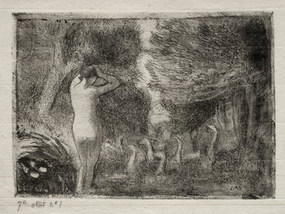 Badegæster og gæs af Camille Pissarro