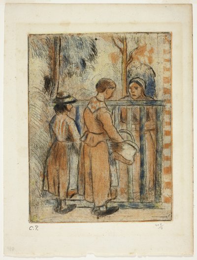 Beggar Women, ca. 1894 (farveætsning, koldnål og akvatinte på elfenbenspapir) af Camille Pissarro