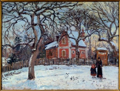 Kastanje og Louveciennes Landskab i sne. Maleri af Camille Pissarro (1830-1903) 1872 søn. 0,41x0,52 m Paris, musee d