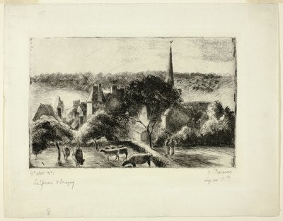 Kirke og gård i Éragny af Camille Pissarro