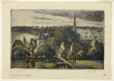 Kirke og gård i Éragny af Camille Pissarro