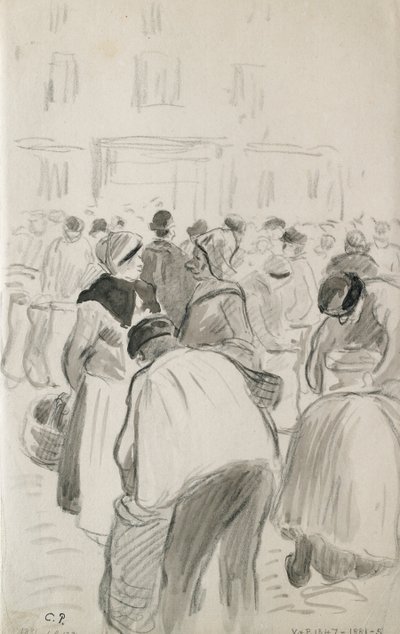 Kompositionsundersøgelse af markedet i Pontoise, 1881 af Camille Pissarro