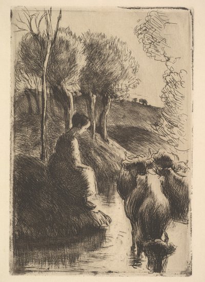 Cowherd, ved Waters Edge, 1890. af Camille Jacob Pissarro