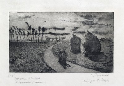 Twilight with Haystacks, 1879 af Camille Pissarro