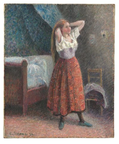 Kvinde styler sit hår af Camille Pissarro