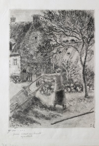 Kvinde tømmer en trillebør, 1880 af Camille Pissarro