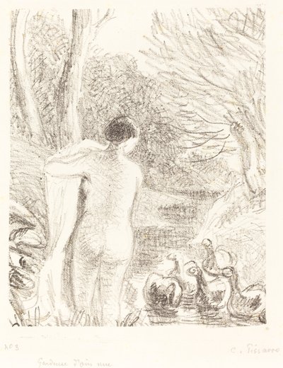 Nøgen gåsepige, ca. 1897. af Camille Pissarro