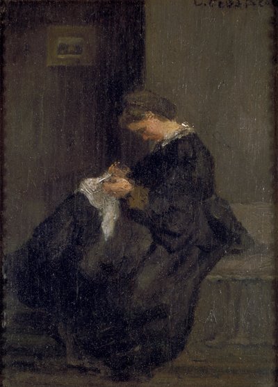 Fru Pissarro syning, c1860 af Camille Pissarro