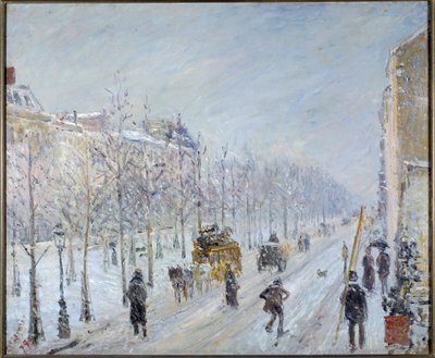 Parisian Boulevard med sne af Camille Pissarro