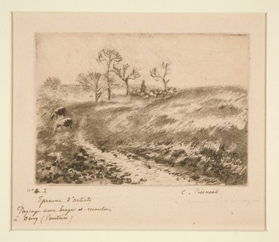 Landskab med hyrde og får, Osny (Landskab med hyrde og får ved Osny) af Camille Pissarro