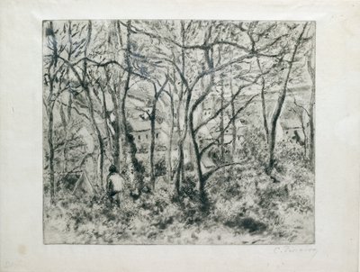 Landskab under træ, ved Hermitage Pontoise, 1879 af Camille Pissarro